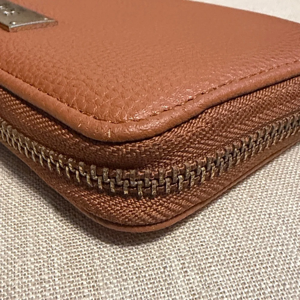 BCBG Caramel Brown Pebbled Zip-Around Wallet